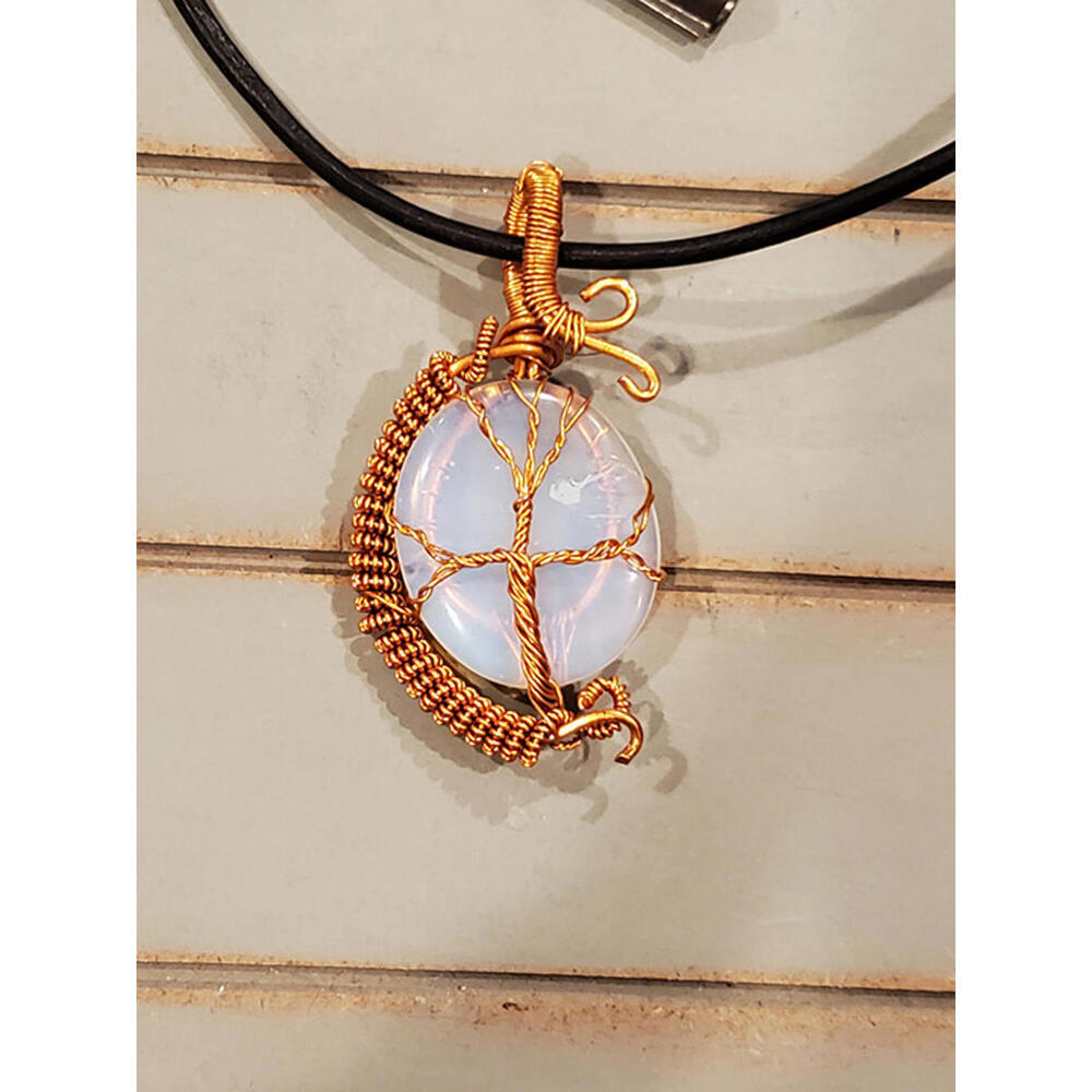 copper wrapped opalite moonstone white necklace